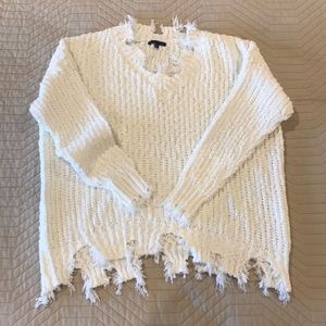 white sweater with raw distressed detailing NWOT